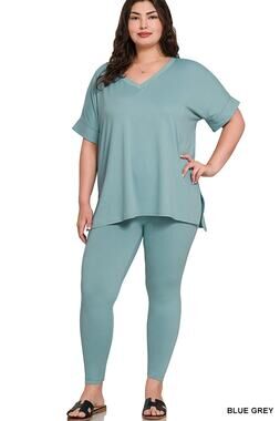 Zenana brushed dty microfiber 2 piece set blue-gray 1X
